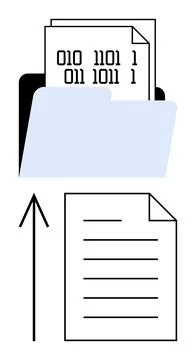 Digital File Transfer Display with Binary Code Document and Upward Arrow fo.. Stock Illustration
