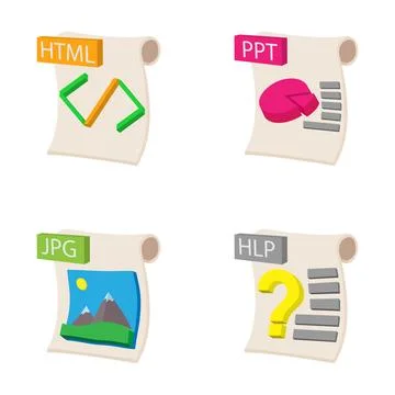 Digital file types icons representing various data formats Stock Illustration