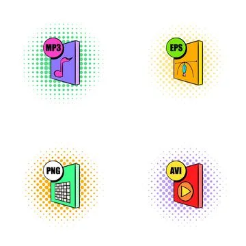 Digital file types icons representing multimedia and documents Illustrazione stock