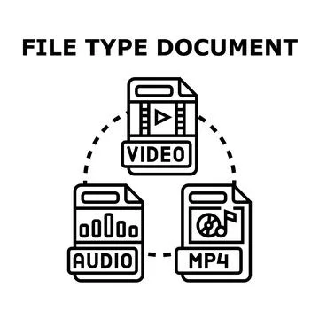 Digital file types including video, audio, and mp4 formats Stock Illustration