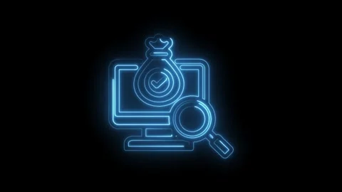 Digital finance analysis magnifying glass on computer screen with money bag.. Stock Footage 346122202