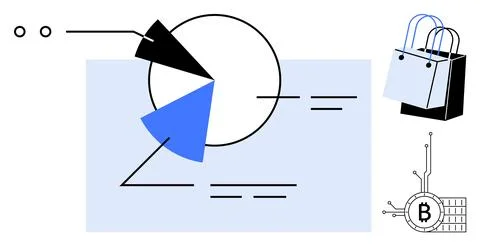 Digital Finance Analytics and E-commerce Representation with Pie Chart and .. Stock Illustration