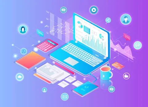 Digital Finance Analytics Set Vector Illustration イラスト素材