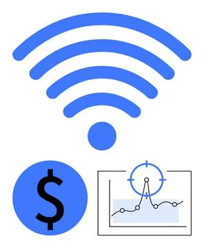 Digital finance, data analytics, wireless technology, business growth, market Stock Illustration