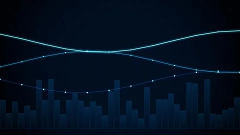 Digital finance data visualization showing moving glowing neon line graphs .. Stock Footage 345521555