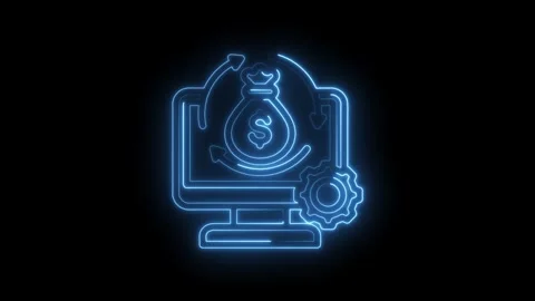 Digital finance growth cycle icon with money bag on computer screen and gea.. Stock Footage 346122490