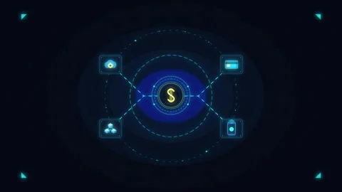 Digital finance interface with money network, banking icons, global economy.. Stock Footage 348329207