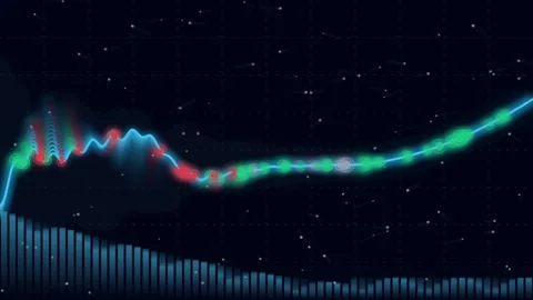Digital finance stock chart with glowing data points on dark cosmic blue ba.. 스톡 동영상 343248945