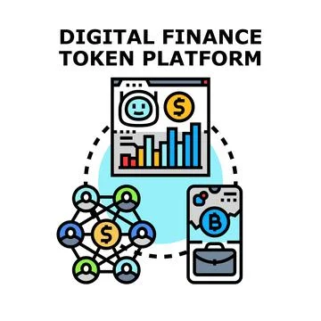 Digital finance token platform blockchain network concept Stock Illustration