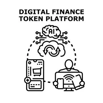 Digital finance token platform connecting users and transactions 스톡 일러스트