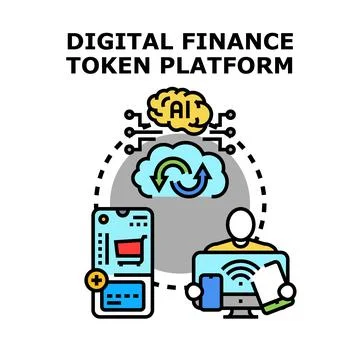 Digital finance token platform connecting users and transactions 스톡 일러스트