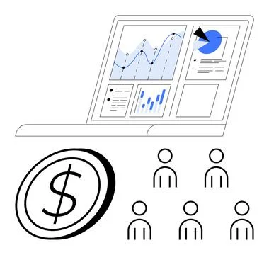Digital Financial Analytics with User Demographics and Revenue Growth Chart.. Stockillustratie