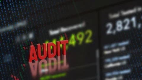 Digital Financial Audit Risk Concept with Data Visualization Background 3d .. Illustrazione stock