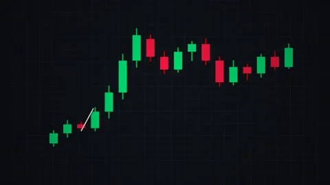 Digital Financial Candlestick Chart Animation on Dark Grid Stock Footage 343732914