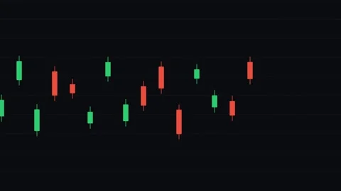 A digital financial candlestick chart showing market trends on a black screen Stock Footage 338310334