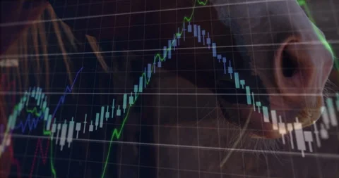 Digital financial chart being animated in flat UI on blurred side profile, Stock Footage 307464277