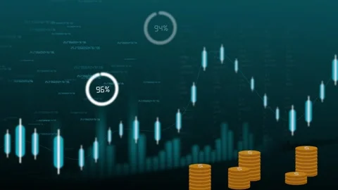 Digital financial chart with glowing candlesticks, rising data bars and sta.. Stock Footage 338347984