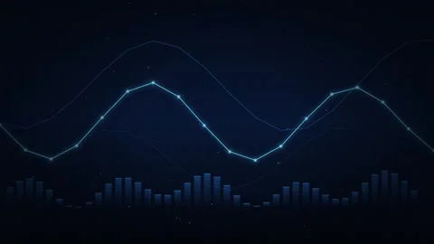 Digital financial chart with moving lines and bar graph on dark blue backgr.. Stock Footage 345521556