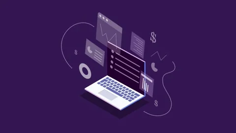 Digital financial dashboard with charts graphs and modern purple theme Stock Footage 318201237