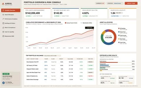 Digital financial dashboard featuring analytics charts for investment portfol Stock Illustration