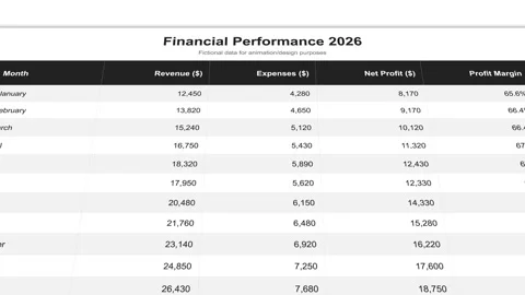 Digital financial dashboard performance 2026 table scrolling animation Stock-Footage 343348183