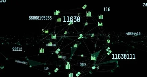 Digital financial data and statistics visualized with graphs and numbers in Stock Photos