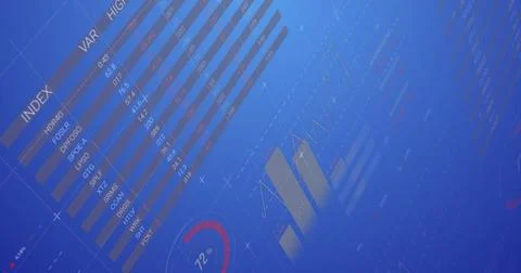 Digital financial data visualization with graphs and charts on blue background Stock Photos