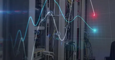 Digital financial graph overlaying server room, showing data analysis in Stock Photos
