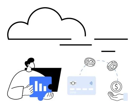 Digital Financial Management with Cloud Storage and Data Analytics Illustrazione stock