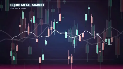 Digital Financial Trading Chart with Candlestick Graphs and Moving Average Line Stock Footage 343873342