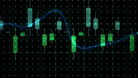 Digital Financial Trading Chart with Fluctuating Green Candlestick Patterns.. Stock Footage 341805089