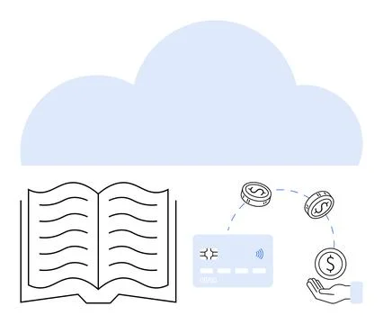 Digital Financial Transactions and E-Learning Concept with Cloud Computing Stock Illustration