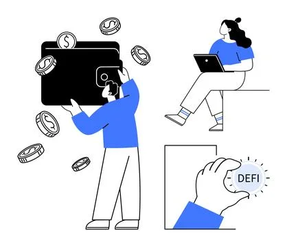 Digital financial transactions with online wallets and decentralized finance Stock Illustration