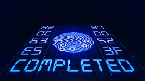Digital finger touching fingerprint scanner and starting analyzing process Stock Footage 104895552