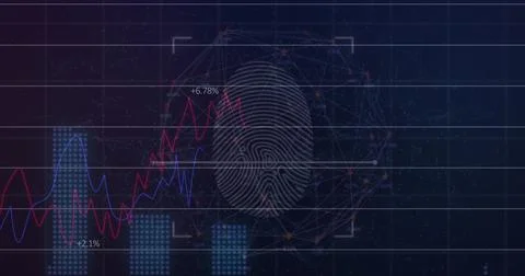 Digital fingerprint and data graphs displayed on screen Stock Photos
