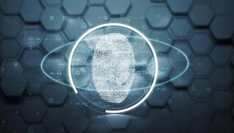 Digital Fingerprint Authentication Interface for Cybersecurity and Identity 库存插图