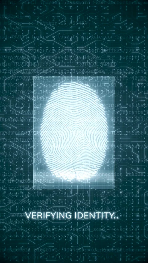 Digital Fingerprint Biometric Scanning Interface on Cybersecurity Background Stock Footage 324848144