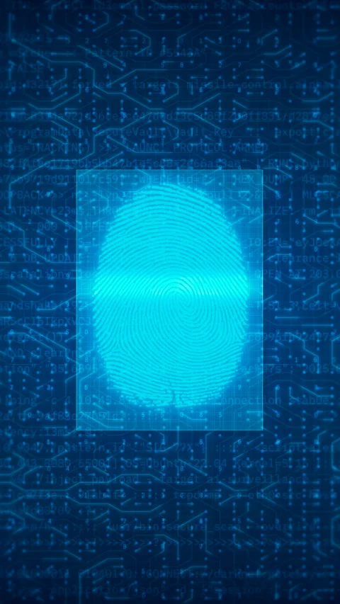 Digital Fingerprint Biometric Scanning Interface on Cyber Security Background Stock Footage 324848163