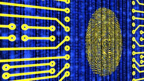 Digital fingerprint on datastream circuit board Illustrazione stock
