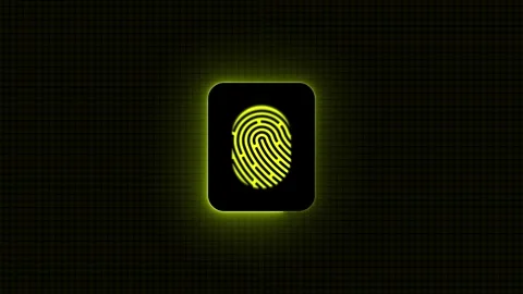 Digital fingerprint icon glowing on dark grid background security and techn.. Stock Footage 336803628