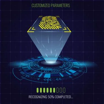 Digital fingerprint identification system with lighting and circle hud element 스톡 일러스트
