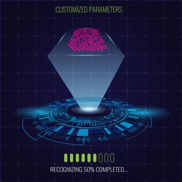 Digital fingerprint identification system with lighting and circle hud element Illustrazione stock