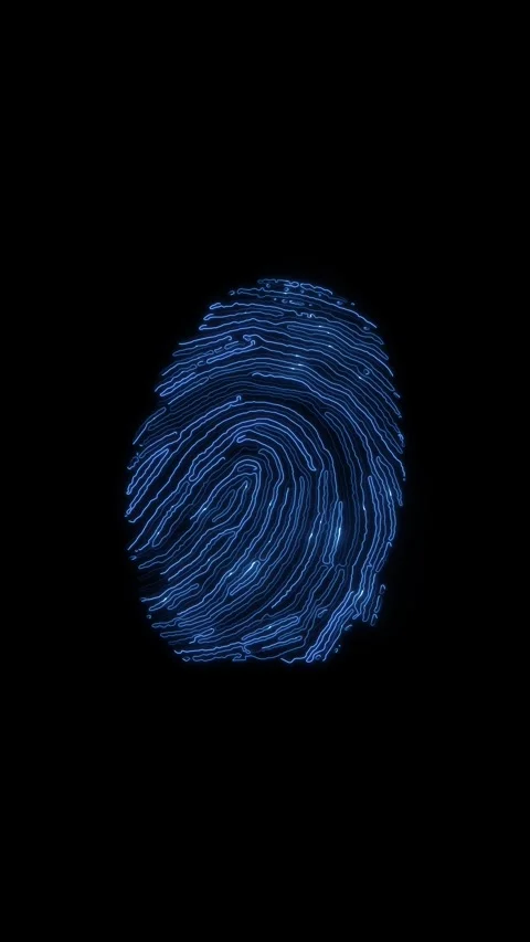 Digital fingerprint scan, integrated with a blue electronic motherboard. Advance Stock Footage 341890867