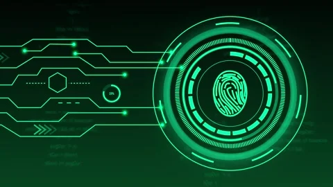 Digital fingerprint scanner with circuitry and code. Fingerprint scanner te.. Stock Footage 337369253