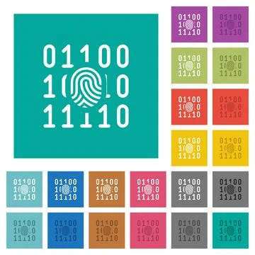 Digital fingerprint square flat multi colored icons Stock Illustration