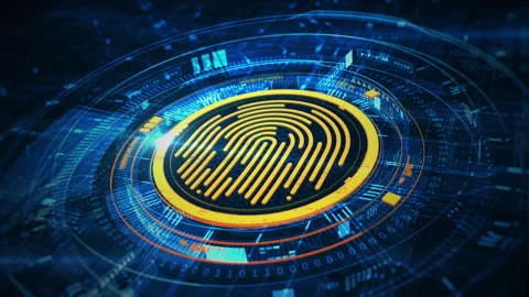 Digital fingerprint surrounded by a futuristic interface Stock Footage 289800313
