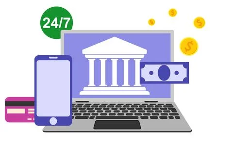 Digital FinTech services vector illustration. E-commerce and money transfer. イラスト素材