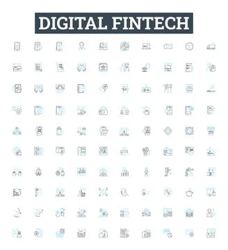Digital fintech vector line icons set. Fintech, Digital, Payments, Blockchain Illustrazione stock