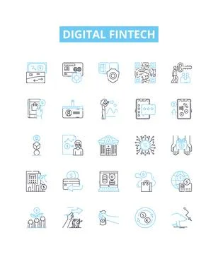 Digital fintech vector line icons set. Fintech, Digital, Payments, Blockchain Stock Illustration