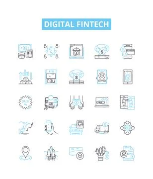 Digital fintech vector line icons set. Fintech, Digital, Payments, Blockchain Illustrazione stock